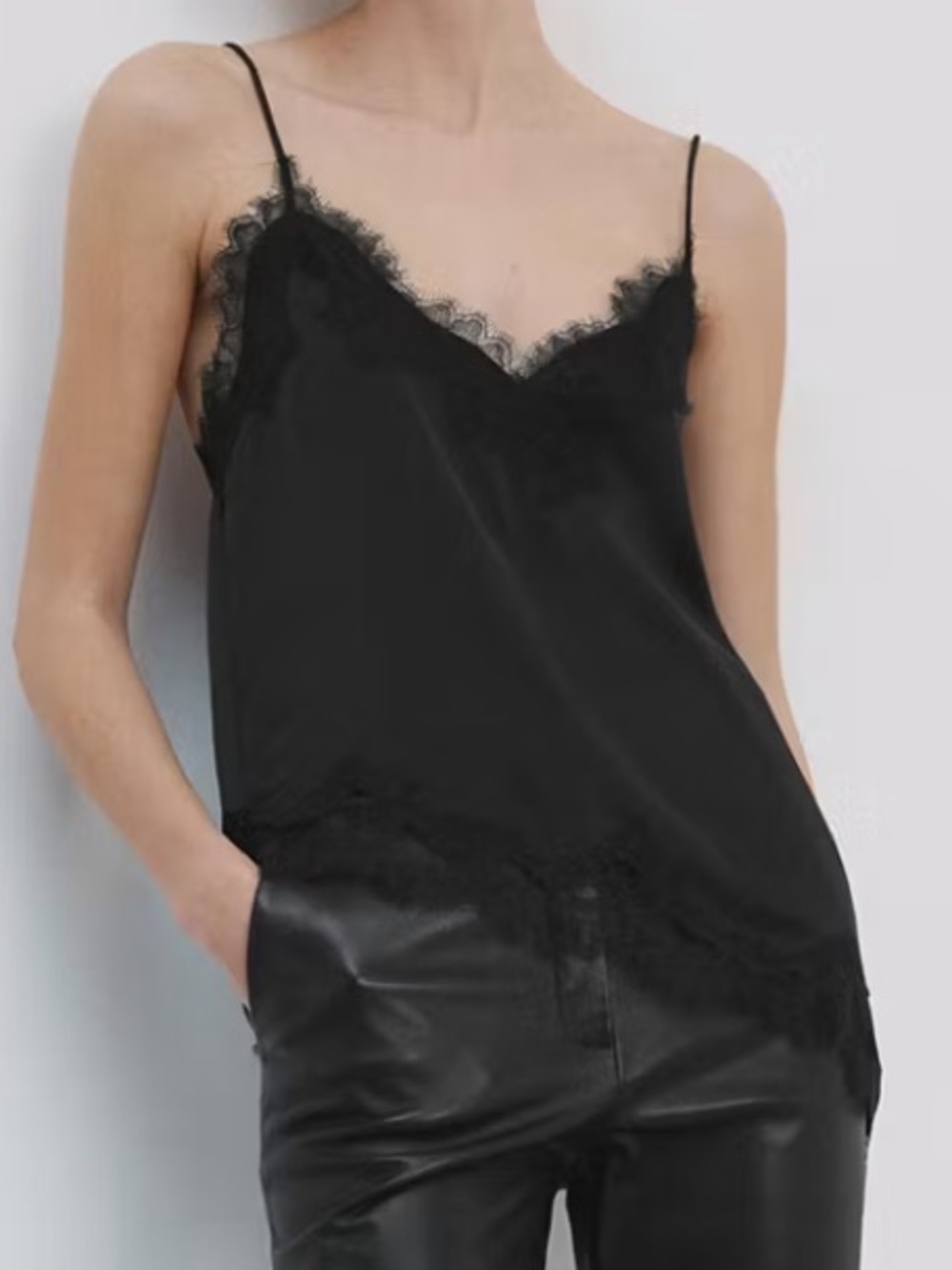 Mango Black Lace-Detail Camisole ASYMMETRICAL LACE LINGERIE TOP 4089